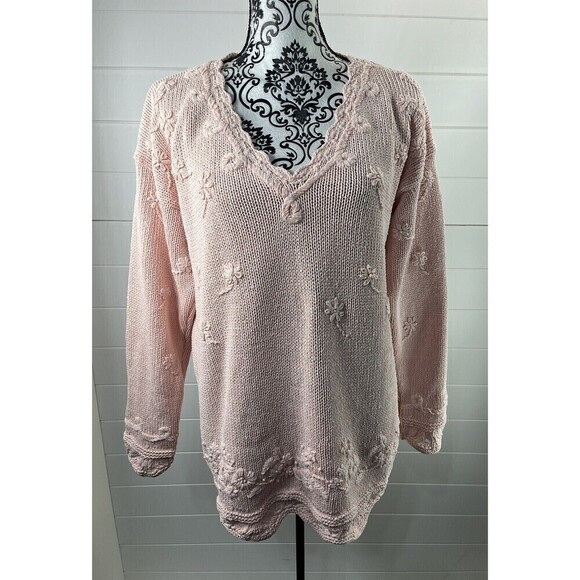Y2K Express Tricot Sweater Womens S Hand Knitted Pink Floral Coquette Swiftie - Picture 2 of 11